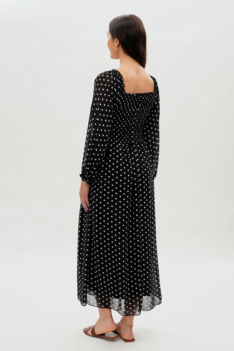 chinese dress ladies Lisander Long Sleeve Dress | Polka Dot Nero Black main image 1