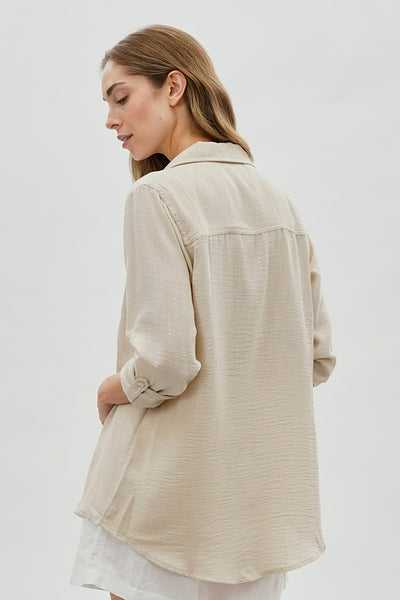 Super Triple Goose Vintage Textured Button Up Shirt - Beige - Womens Shirts & Blouses - Fairweather