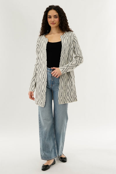 Beechers Brook Long Printed Open Cardigan - Cream - Womens Cardigans - Fairweather