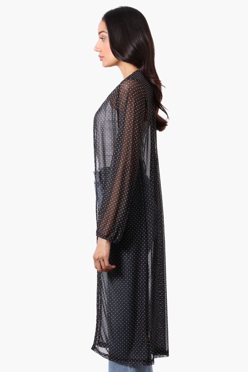 Stylexchange Polka Dot Long Sleeve Sheer Duster Cardigan Black