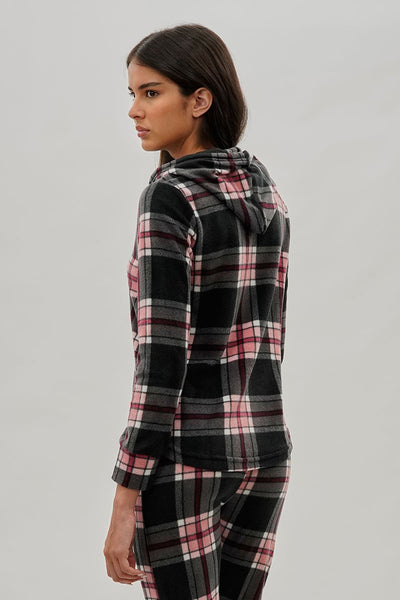 Canada Weather Gear Plaid Hooded Pajama Top - Black - Womens Pajamas - Fairweather