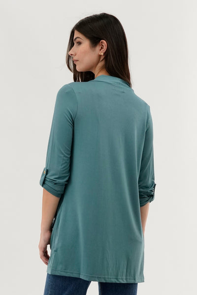International INC Company Roll Up Sleeve Wrap Cardigan - Teal