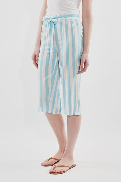 Stylexchange Striped Belted Culotte Pants - Aqua