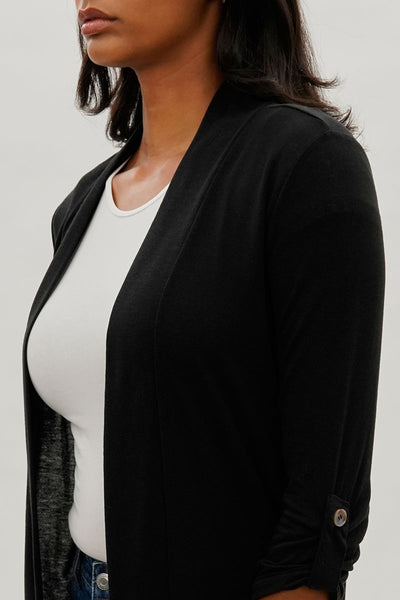 Fahrenheit Open Front Roll Up Sleeve Cardigan - Black - Womens Cardigans - Fairweather