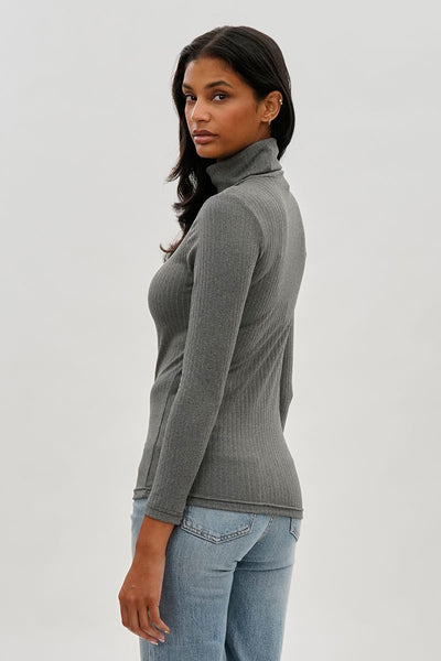 Majora Long Sleeve Turtleneck Pullover Sweater - Grey - Womens Tees & Tank Tops - Fairweather
