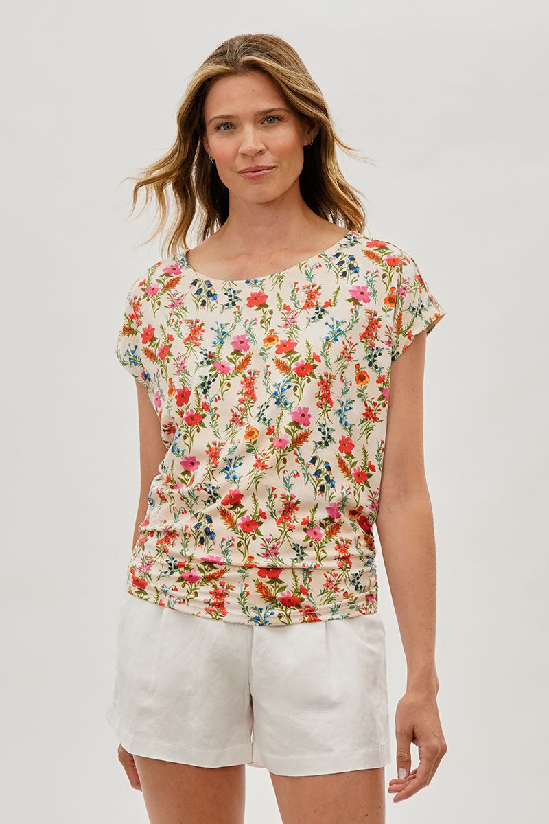 International INC Company Floral Ruched Side Blouse - Cream - Womens Shirts & Blouses - Fairweather