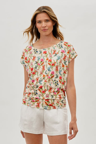International INC Company Floral Ruched Side Blouse - Cream - Womens Shirts & Blouses - Fairweather