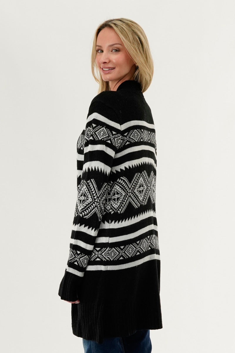 Canada Weather Gear Fair Isle Print Cardigan - Black - Womens Cardigans - Fairweather