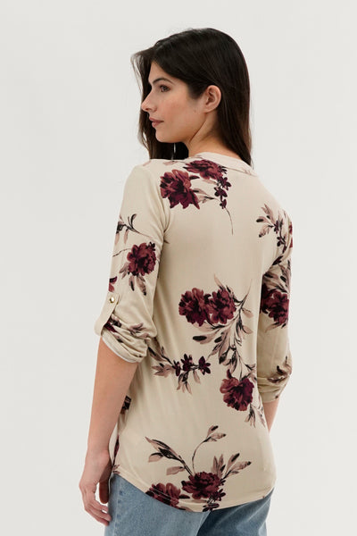 Majora Floral Lace Up Blouse - Beige - Womens Shirts & Blouses - Fairweather