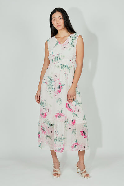 Limite Floral Smocked Waist Maxi Dress - White - Womens Maxi Dresses - Fairweather