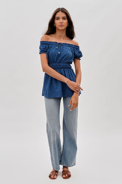 Runaway Bay Cinched Short Sleeve Blouse - Blue - Womens Shirts & Blouses - Fairweather