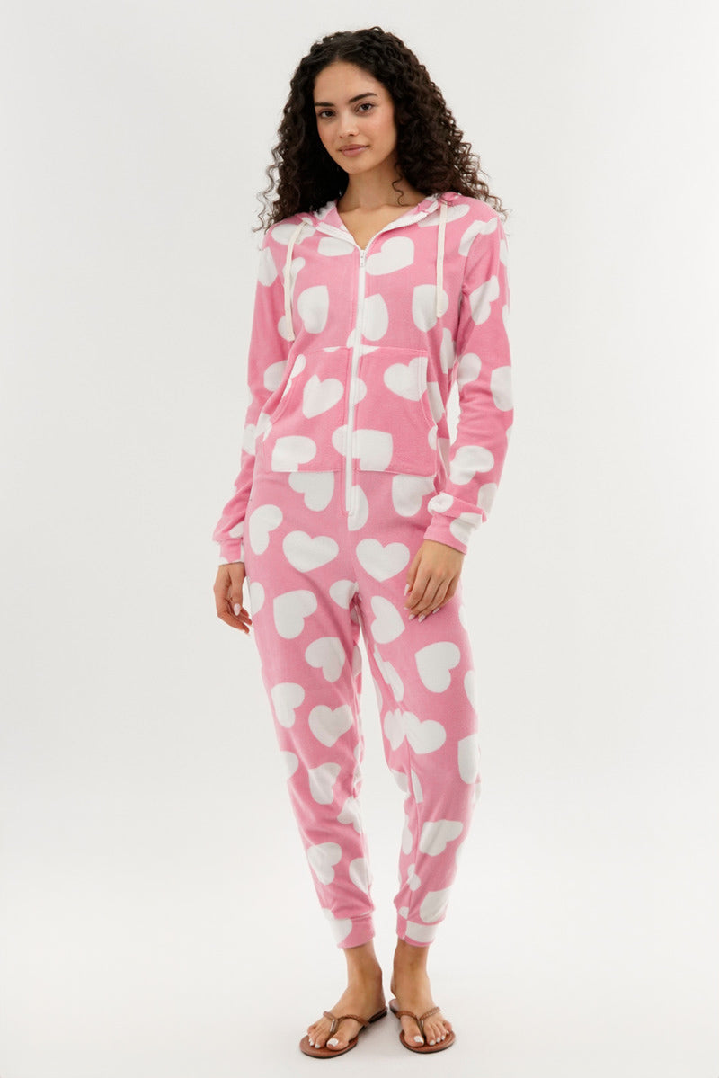 Canada Weather Gear Heart Pattern Fleece Onesie - Pink