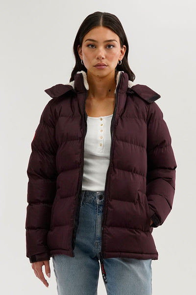 Canada Weather Gear Sherpa Lined Collar Bomber Jacket - Burgundy - Womens Bomber Jackets - Fairweather