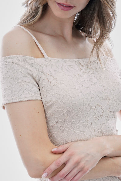 Costa Blanca Lace Off Shoulder Side Slit Cocktail Dress - Cream - Womens Cocktail Dresses - Fairweather