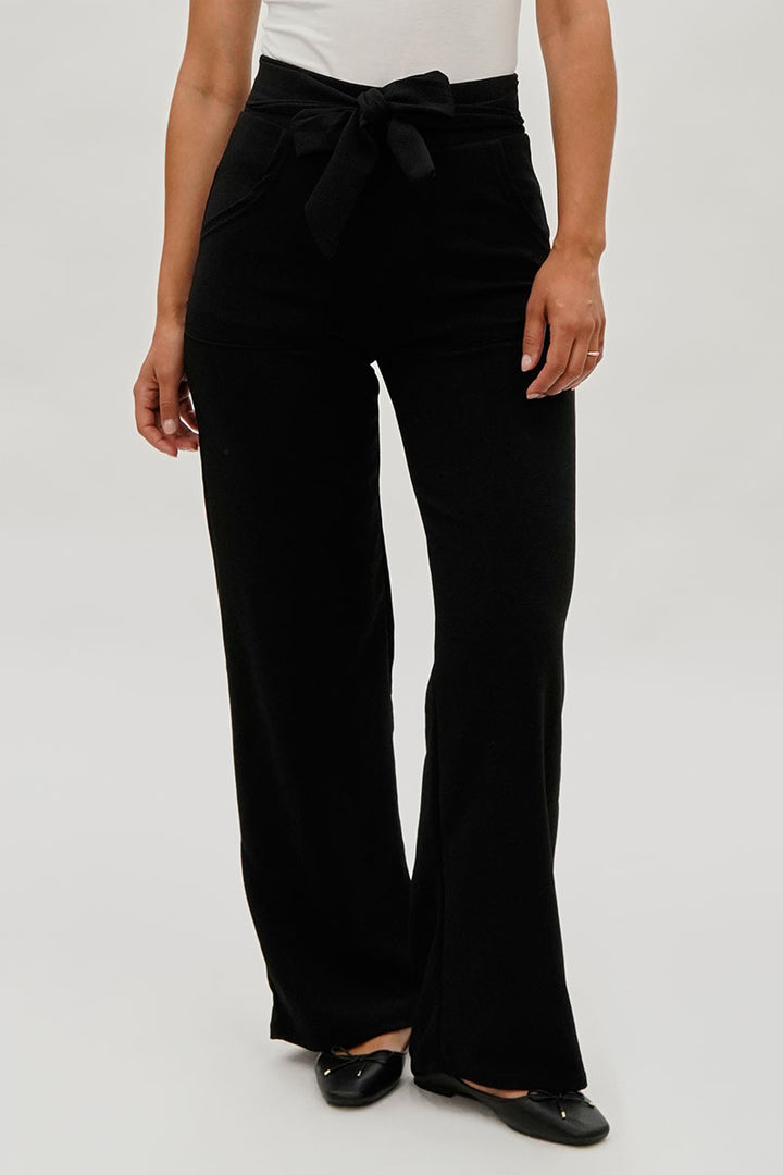 Majora Belted Wide Leg Pants - Black