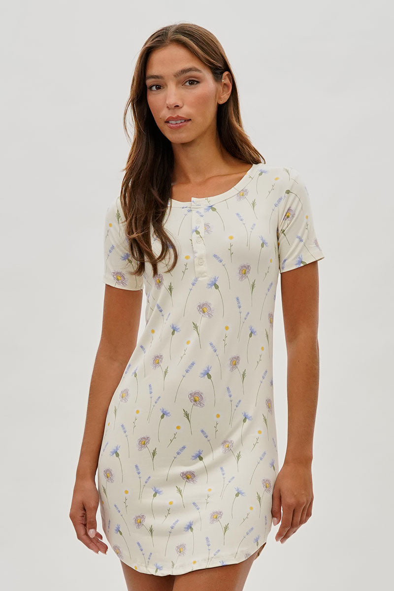 Runaway Bay Floral Short Sleeve Henley Day Dress - Cream - Womens Day Dresses - Fairweather