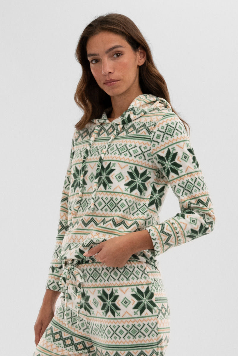 Canada Weather Gear Festive Print Hooded Pajama Top - White - Womens Pajamas - Fairweather