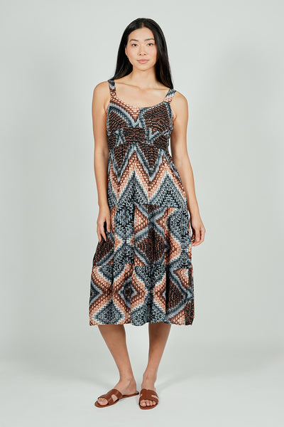 Limite Geometric Print Smocked Waist Maxi Dress - Black - Womens Maxi Dresses - Fairweather