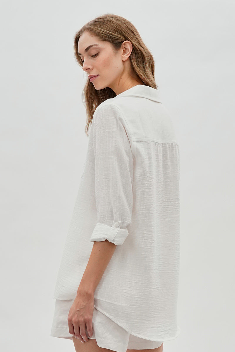 Super Triple Goose Vintage Textured Button Up Shirt - White - Womens Shirts & Blouses - Fairweather
