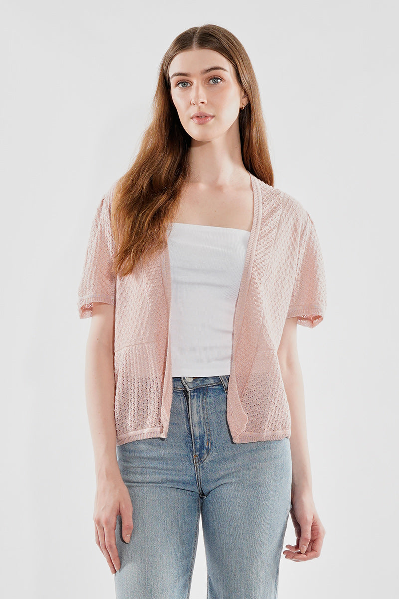 Beechers Brook Short Sleeve Open Shrug Cardigan - Blush