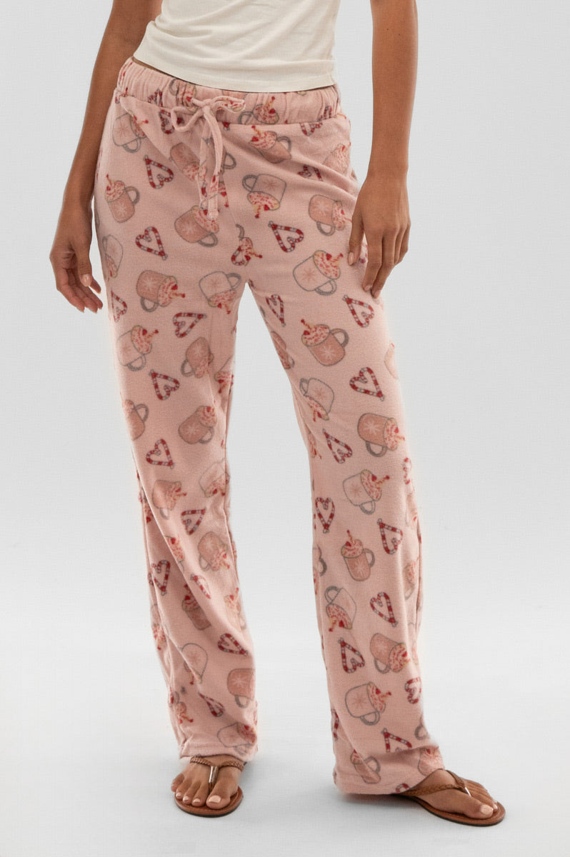 Canada Weather Gear Festive Print Wide Leg Pajama Pants - Pink - Womens Pajamas - Fairweather