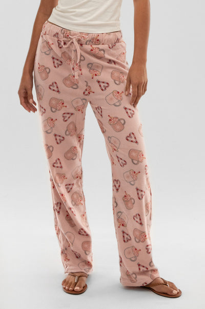 Canada Weather Gear Festive Print Wide Leg Pajama Pants - Pink - Womens Pajamas - Fairweather