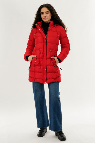 Canada Weather Gear Tie Waist Puffer Parka Jacket - Red - Womens Parka Jackets - Fairweather