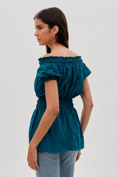 Runaway Bay Cinched Short Sleeve Blouse - Teal - Womens Shirts & Blouses - Fairweather