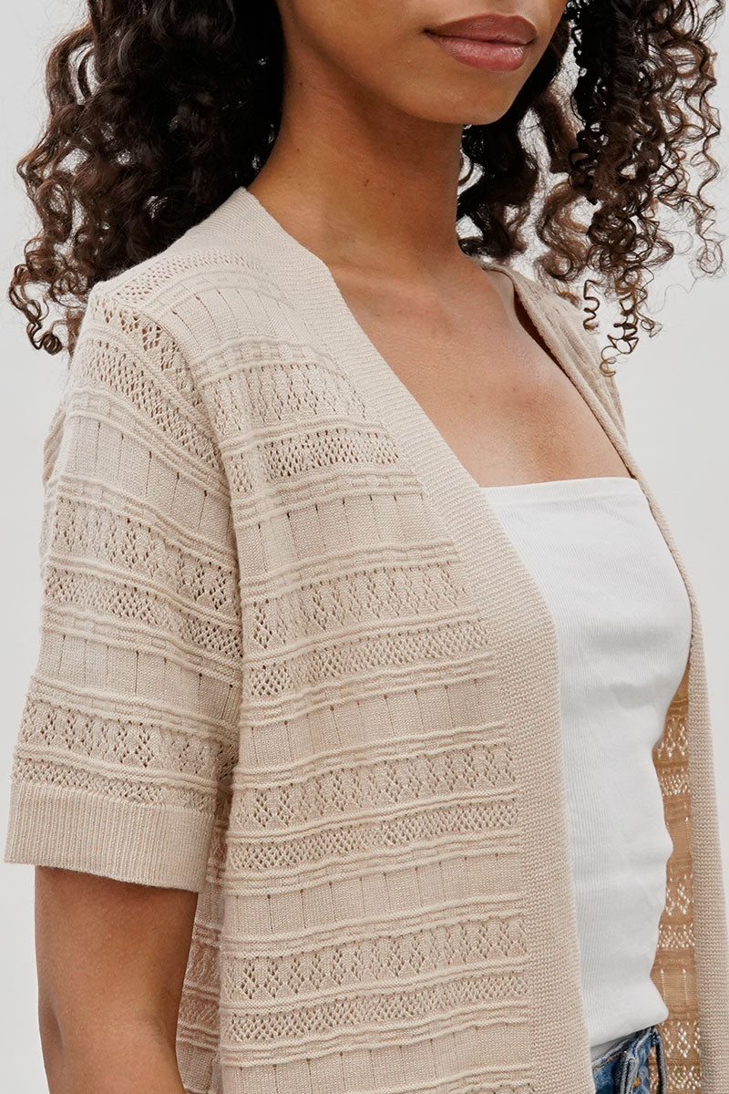 Beechers Brook Short Sleeve Knit Cardigan - Beige - Womens Cardigans - Fairweather