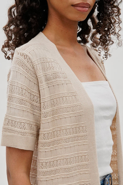 Beechers Brook Short Sleeve Knit Cardigan - Beige - Womens Cardigans - Fairweather