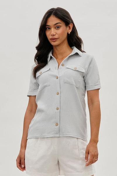Stylexchange Vintage Button Down Short Sleeve Shirt - Stone - Womens Shirts & Blouses - Fairweather