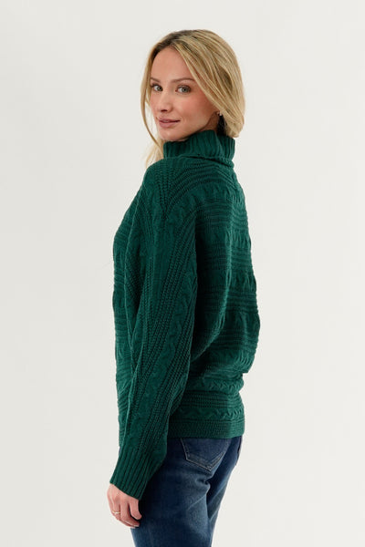 Beechers Brook Cable Knit Mock Neck Pullover Sweater - Green - Womens Pullover Sweaters - Fairweather