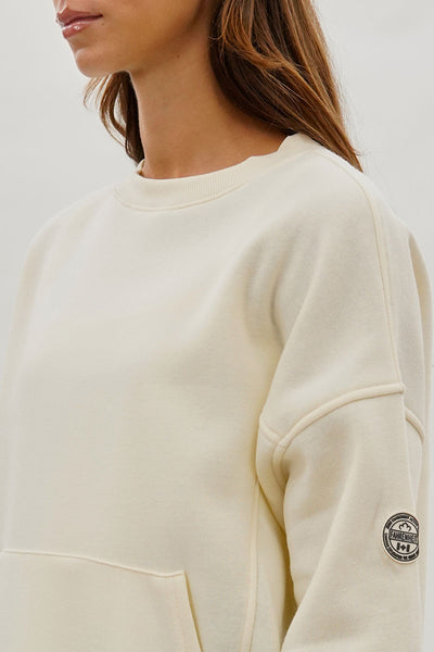 Fahrenheit Drop Shoulder Kangaroo Pocket Sweatshirt - Cream - Womens Hoodies & Sweatshirts - Fairweather