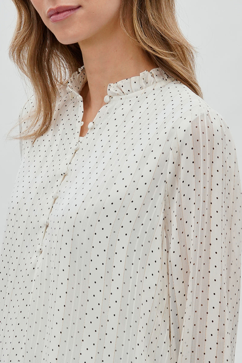 Costa Blanca Polka Dot Long Sleeve Blouse - White - Womens Shirts & Blouses - Fairweather