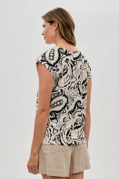 Beechers Brook Patterned Cap Sleeve Blouse - Beige - Womens Shirts & Blouses - Fairweather