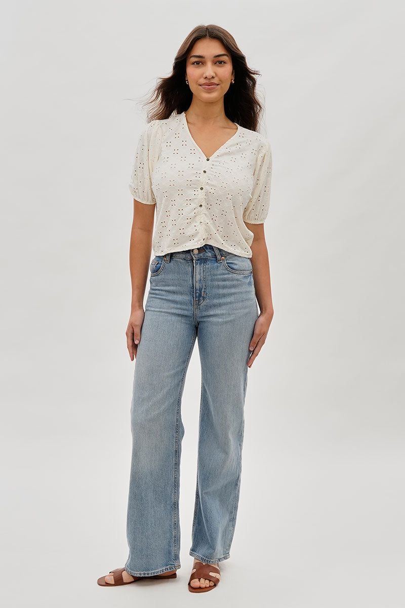 Beechers Brook Button Down Eyelet Blouse - Cream - Womens Shirts & Blouses - Fairweather