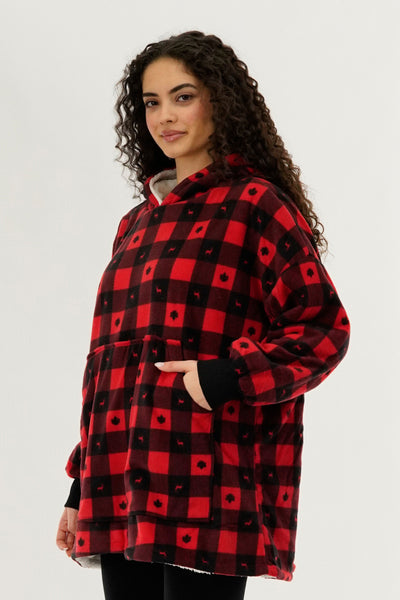 Canada Weather Gear Plaid Oversided Hooded Pajama Top - Red - Womens Pajamas - Fairweather