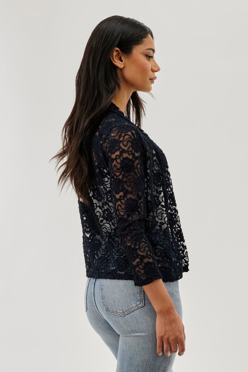 Costa Blanca Floral Lace Shrug Cardigan - Navy - Womens Cardigans - Fairweather