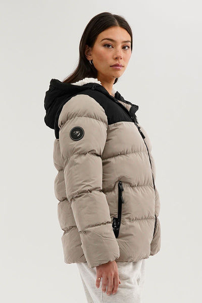 Super Triple Goose Colour Block Bomber Jacket - Beige - Womens Bomber Jackets - Fairweather