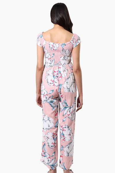 International INC Company Floral Smocked Square Neck Jumpsuit - Pink - Womens Jumpsuits & Rompers - Fairweather