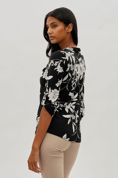 Beechers Brook Floral Half Zip Blouse - Black - Womens Shirts & Blouses - Fairweather
