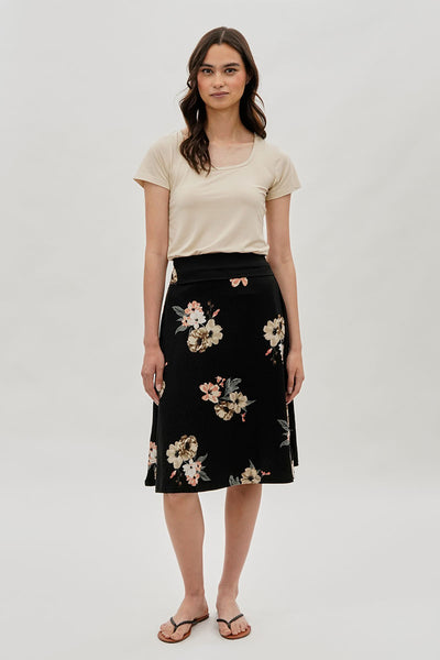 International INC Company Floral Fold Over Midi Skirt - Black - Womens Skirts - Fairweather