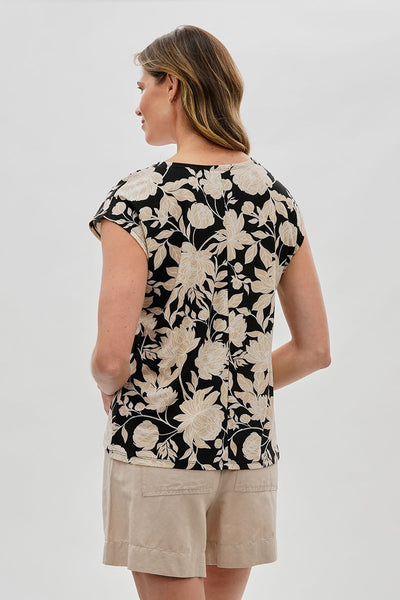 Beechers Brook Floral Cap Sleeve Blouse - Black - Womens Shirts & Blouses - Fairweather