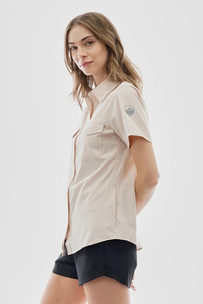 Canada Weather Gear Button Up Short Sleeve Shirt - Cream - Womens Shirts & Blouses - Fairweather