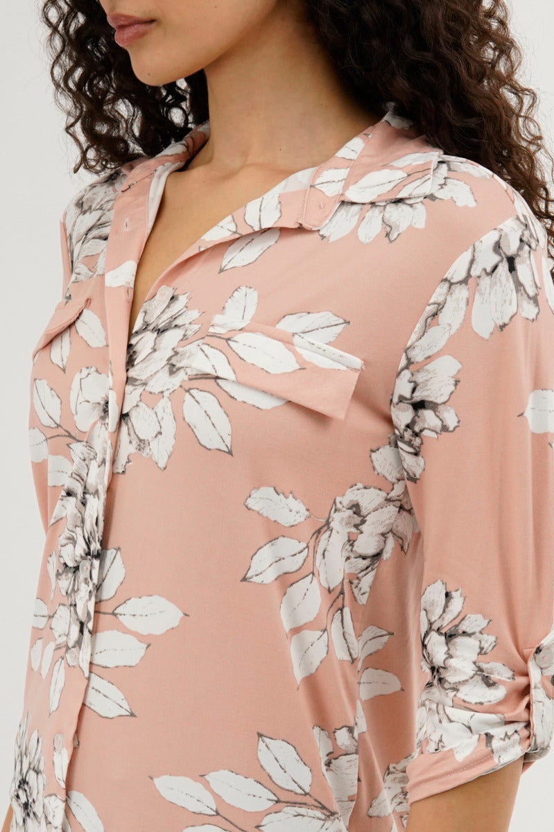Majora Floral Button Up Blouse - Peach - Womens Shirts & Blouses - Fairweather