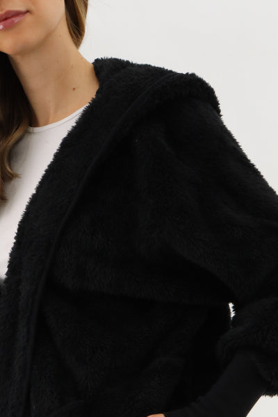 Canada Weather Gear Open Front Teddy Cardigan - Black - Womens Cardigans - Fairweather