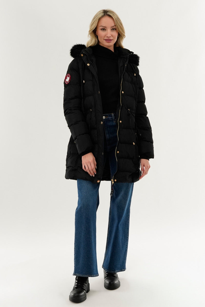 Canada Weather Gear Tie Waist Puffer Parka Jacket - Black - Womens Parka Jackets - Fairweather