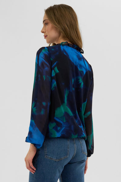 Costa Blanca Patterned Sheer Sleeve Blouse - Navy - Womens Shirts & Blouses - Fairweather