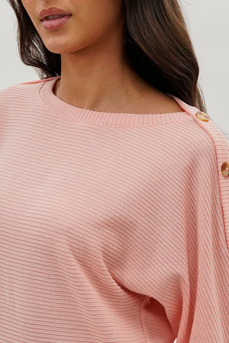 International INC Company Ribbed Button Detail Pullover Sweater - Pink - Womens Pullover Sweaters - Fairweather