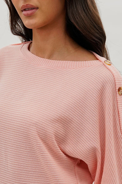 International INC Company Ribbed Button Detail Pullover Sweater - Pink - Womens Pullover Sweaters - Fairweather